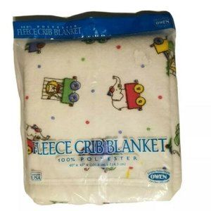 NOS OWEN FLEECE CRIB BLANKET Elephant Print MADE IN USA 40” X 45"  NEW SEALED
